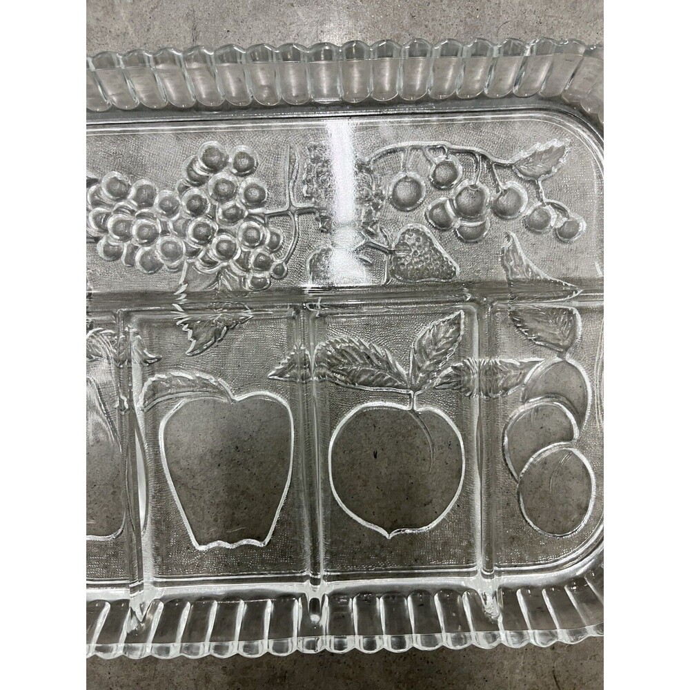 5 Divided Indiana Clear Glass Relish Tray/Platter Fruit Design - Picture 3 of 16